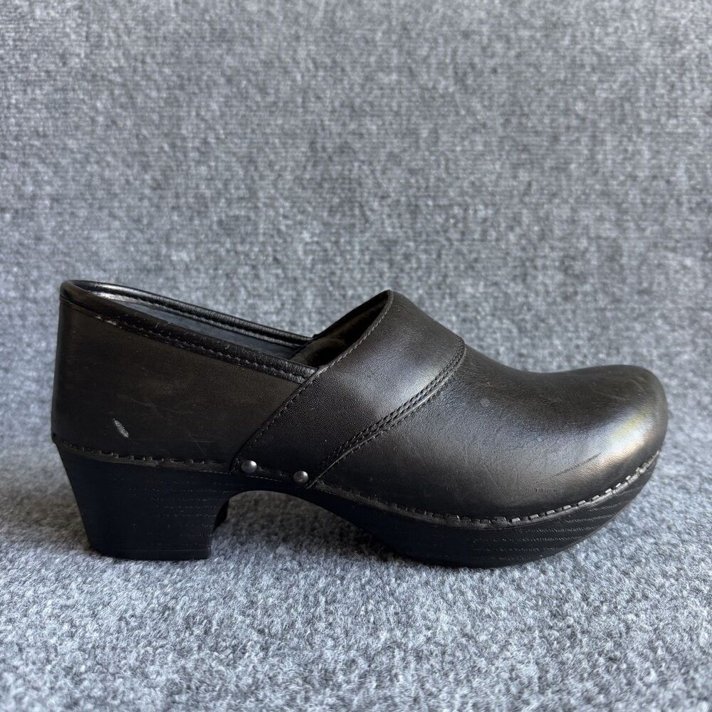 Dansko Black Leather Clogs Womens EU 40 Slip On Comfort Work Shoes Nurse